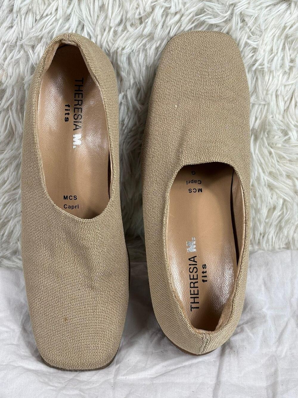 Theresia M. Shoes Womens Size 6 Beige Capri Slip On Wedge Comfort Square Toe